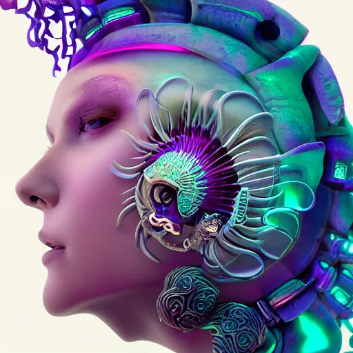 Image similar to goddess princess face close-up portrait ram skull abstract 3d composition. jellyfish phoenix head, nautilus, orchid, skull, betta fish, bioluminiscent creatures, intricate artwork by Tooth Wu and wlop and beeple. octane render, trending on artstation, greg rutkowski very coherent symmetrical artwork. cinematic, hyper realism, high detail, octane render,