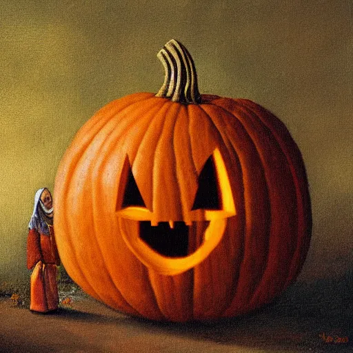 Prompt: a ghost holding a pumpkin, by johannes vormeer