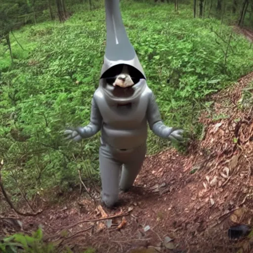 Image similar to trail cam footage of an alien elvis impersonator