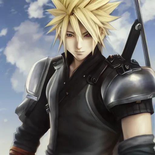 Image similar to An anime portrait of a cloud strife from ff7, by Stanley Artgerm Lau, WLOP, Rossdraws, James Jean, Andrei Riabovitchev, Marc Simonetti, and Sakimichan, tranding on artstation