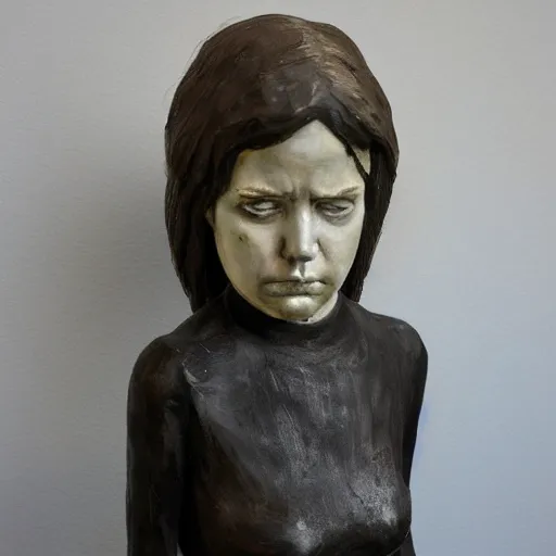 Image similar to painted portrait sculpture of angry girl angel