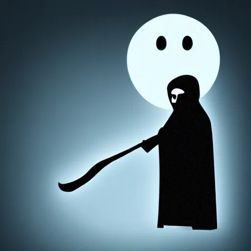 Image similar to the grim reaper pulls down his hood, showing that his head is the smiling face emoji, digital art, 4 k,