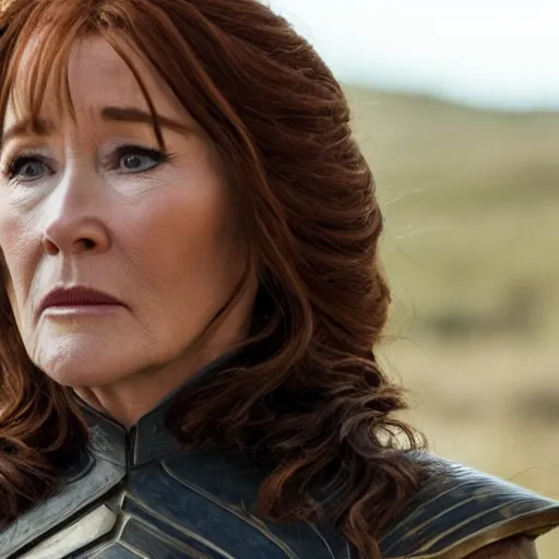 Image similar to mary mcdonnell as catlyn stark from game of thrones golden hour cinematic