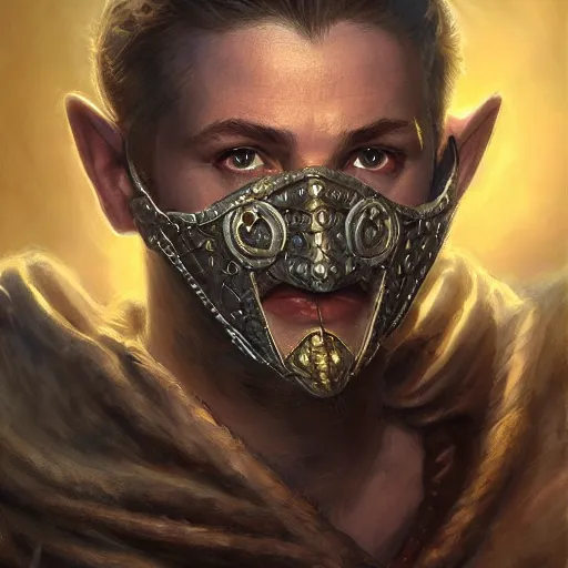 Prompt: realistic d & d fantasy character wearing a heart shaped mask, closeup portrait art by donato giancola and greg rutkowski, vintage retro, realistic face, digital art, trending on artstation, symmetry!!