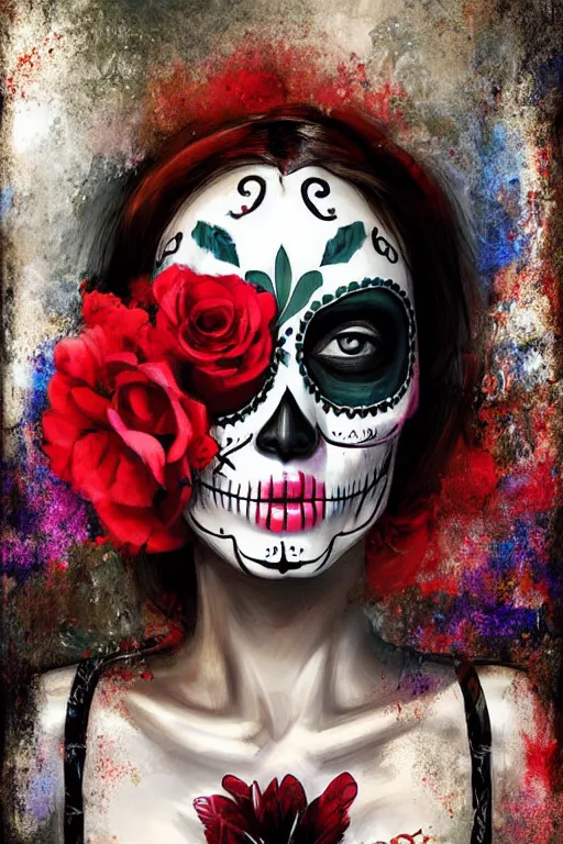 Prompt: illustration of a sugar skull day of the dead girl, art by raymond swanland