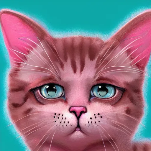 Prompt: cute pink cat, highly detailed, detailed face, digital art, trending on artstation