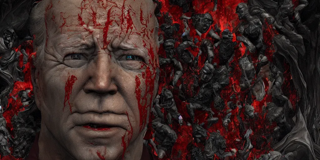 Image similar to biden in dante's inferno painting, dark beauty, rotten gold, closeup faces, extremely detailed, cinema 4 d, unreal engine.