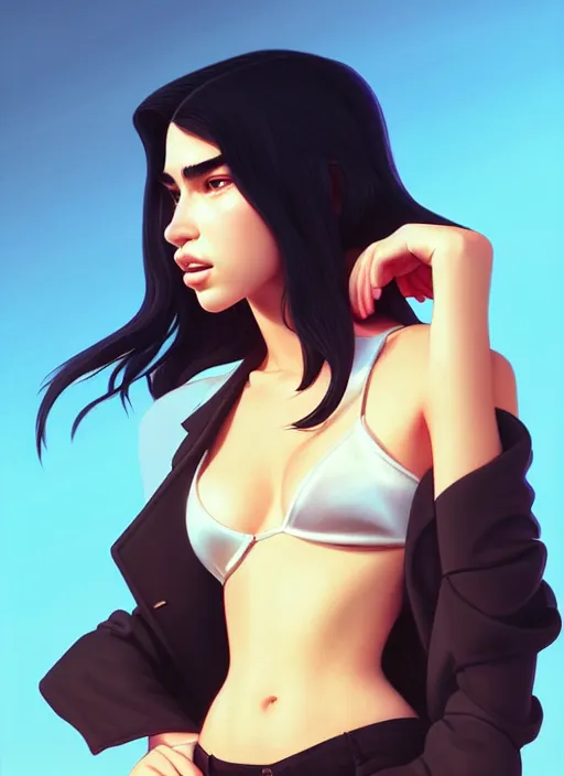 Image similar to cute mafia boss dua lipa, natural lighting, path traced, highly detailed, high quality, digital painting, by don bluth and ross tran and studio ghibli and alphonse mucha, artgerm