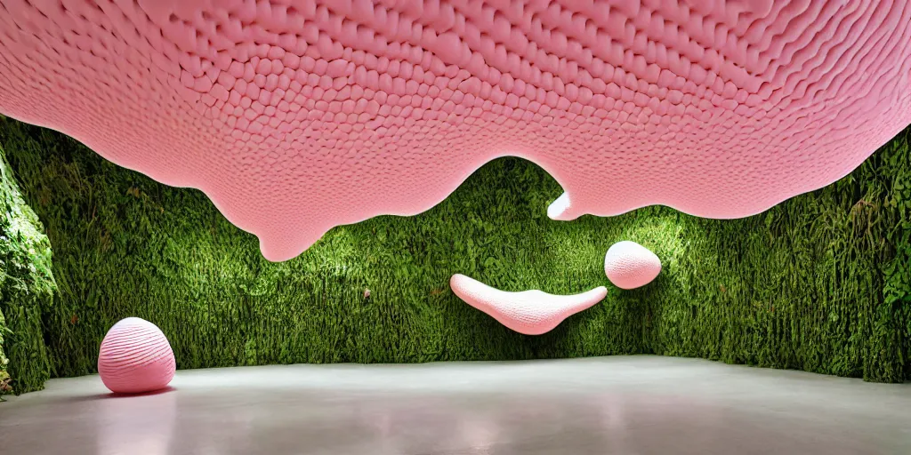 Image similar to biomorphic inflated latex structures by ernesto neto, light - mint with light - pink color, 4 k, insanely quality, highly detailed,