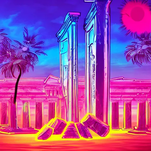 Prompt: neon ancient ruins,retrowave art, trending