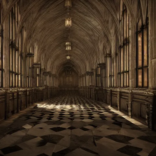 Prompt: gothic bottomless infinite library interior, grim dark, octane render, hyperrealism