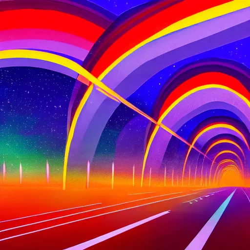 Image similar to interior of cosmic highway created by the gods, beautiful colors, bold architecture, detailed, 4 k