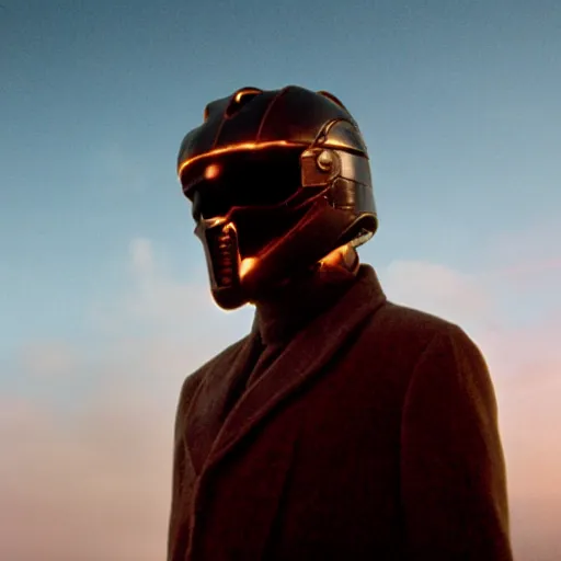 Prompt: movie still of a man with a helmet made of ether, cinematic composition, cinematic light, by edgar wright and david lynch