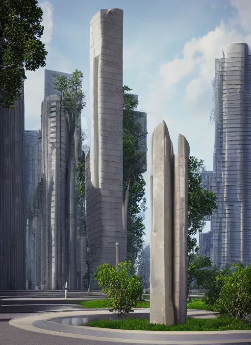 Prompt: highly detailed realistic architecture 3 d render of a futurisctic stele made from different little pieces standing in a city park, archdaily, made in unreal engine 4 octane render