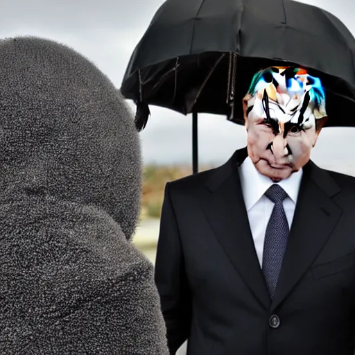 Image similar to putin wearing a black leather hat, cinematic style, front view, cool looking