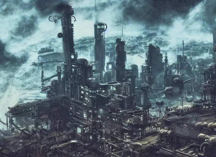 Image similar to dieselpunk landscape of midgar from final fantasy vii during daytime