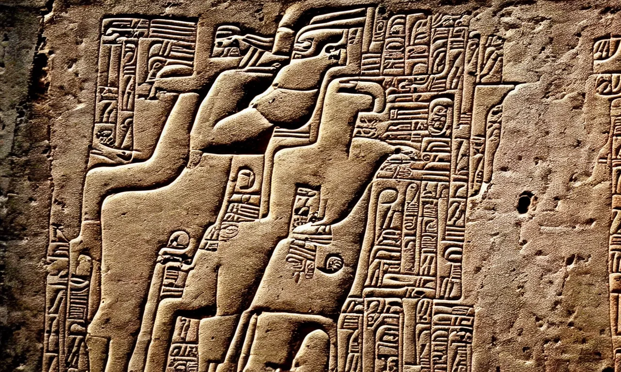 Prompt: ancient hieroglyphics depicting nicolas cage. dslr photograph, high resolution, intricate details, photorealistic.