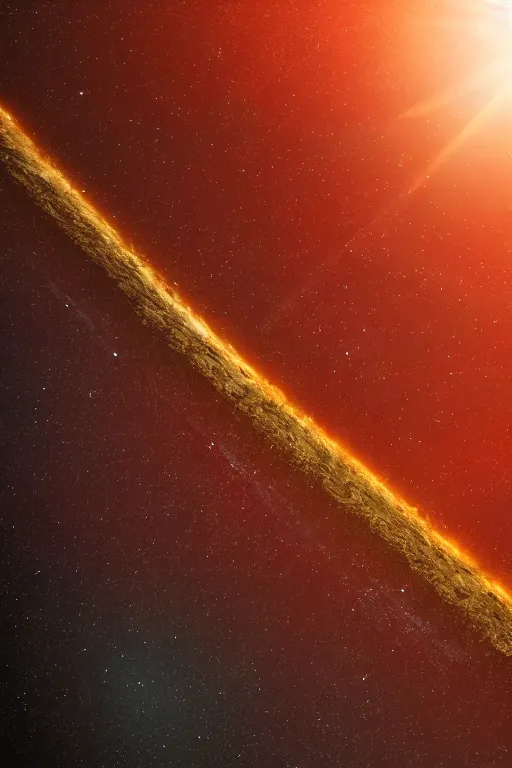 Image similar to a ladder stretching from Earth to the sun, viewed from space, cinematic lighting, 8k, science fiction