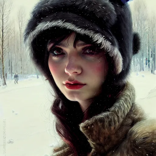 Image similar to young angry woman, beautiful girl, full body, cossak hat, in an igloo, realistic, serov, surikov, vasnetsov, repin, kramskoi, insanely detailed, charlie bowater, tom bagshaw, high resolution, octane rendered, unreal engine, illustration, trending on artstation, masterpiece, 8 k