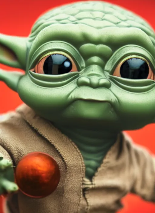 Image similar to closeup of a tin toy baby yoda, depth of field, zeiss lens, detailed, symmetrical, centered, fashion photoshoot, by nicoletta ceccoli, mark ryden, lostfish, earl nore, hyung tae, frank frazetta, breathtaking, 8 k resolution, extremely detailed, beautiful, establishing shot, artistic, hyperrealistic, octane render