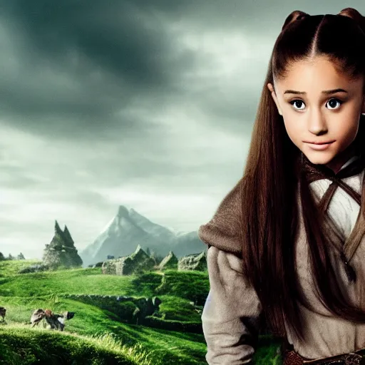Image similar to ariana grande as a hobbit in lord of the rings 4 k
