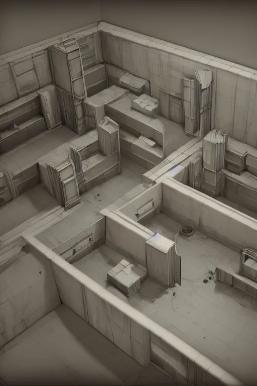 Prompt: an uncanny procedurally generated 3 d render of the backrooms designed by tetsuya ishida