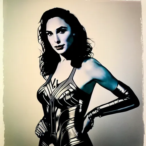 Prompt: gal gadot, portrait by andy warhol, color