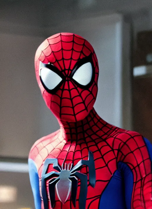 Image similar to film still of Jimmy Savile as Spiderman without mask in Spiderman, 4k