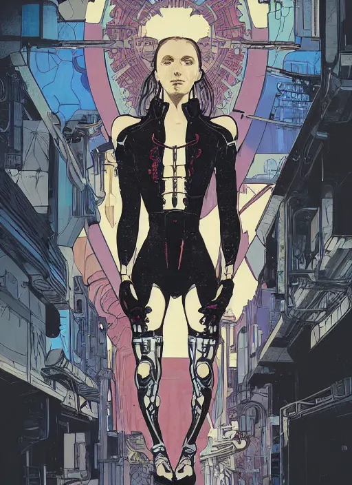 Image similar to cyberpunk gymnast. portrait by ashley wood and alphonse mucha and laurie greasley and josan gonzalez and james gurney. splinter cell, apex legends, rb 6 s, hl 2, d & d, cyberpunk 2 0 7 7. realistic face. character clothing. vivid color. dystopian setting.