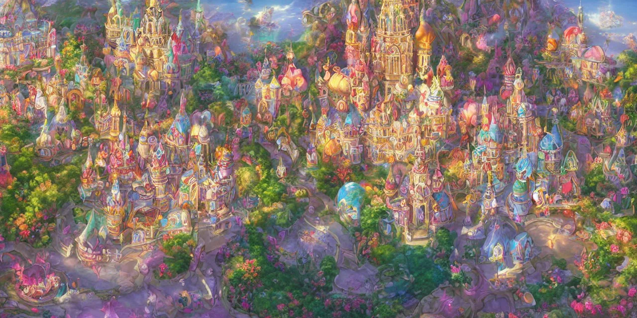 Prompt: photo of saint petersburg whimsical fairy wonderland vibrant colors candyland wonderland by artgerm and greg rutkowski and magali villeneuv art beeple, by thomas kinkade hearstone league of legends dofus beatrix potter