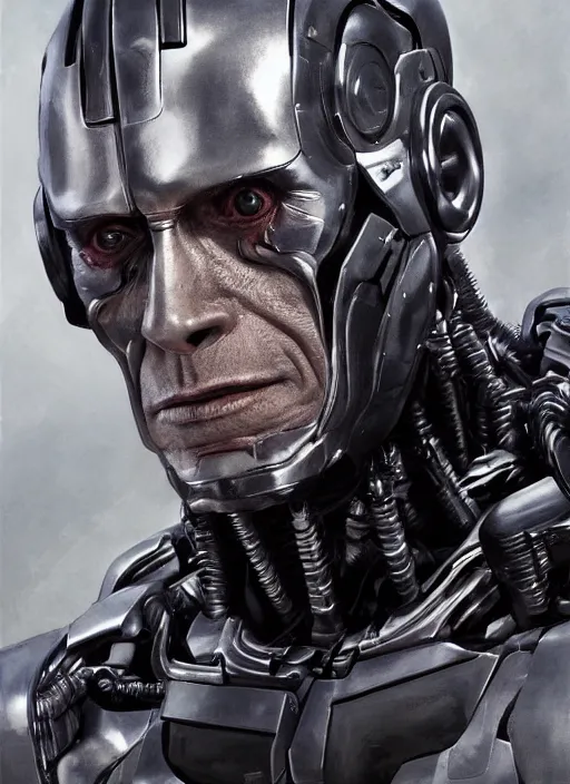 Image similar to portrait of willem dafoe as tinman, cyborg, borg, android, strogg, face of a man, robocop, cable, victor stone, ultron, terminator, machine, flesh, quake, doom demon, wolfenstein, monster, symmetry, symmetrical, concept art by ruan jia and greg rutkowski