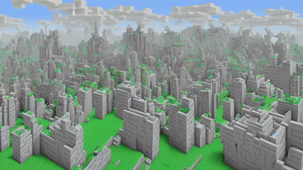 Image similar to Surrealist digital painting of a minecraft End City by René Magritte