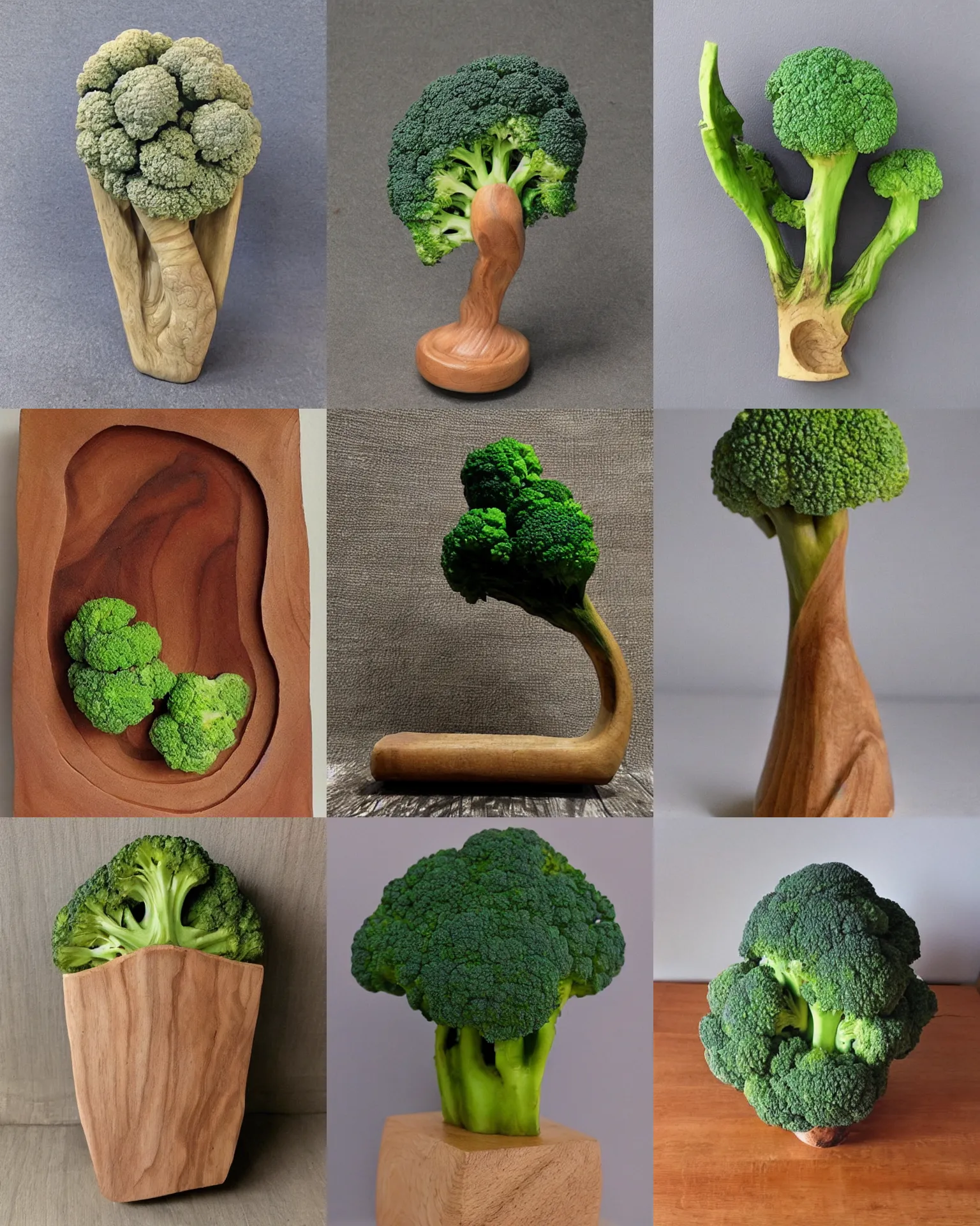 Prompt: !!! wooden!!! carved sculpture of a piece of ( broccoli ), ebay listing, product picture, shot on iphone