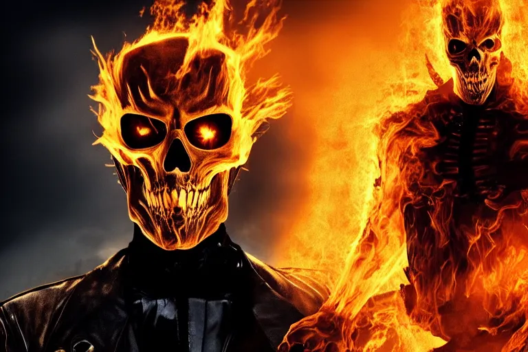 Prompt: Ghost Rider staring into your soul, dramatic lighting, highly stylized, headshot photo, high quality wallpaper, desktopography