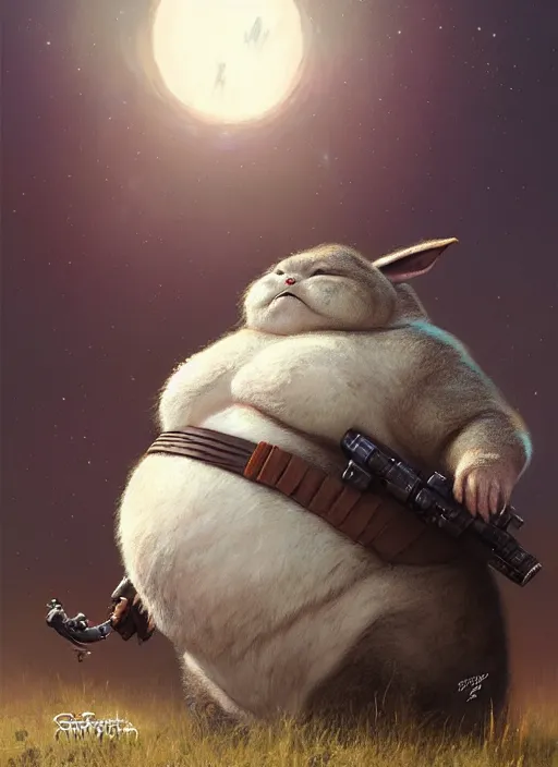 Prompt: hyper realistic, zoomed out portrait of a adorable, cute, happy, big chungus in star wars, by greg rutkowski, scott m fischer, artgerm, loish, anne stokes, alexandros pyromallis