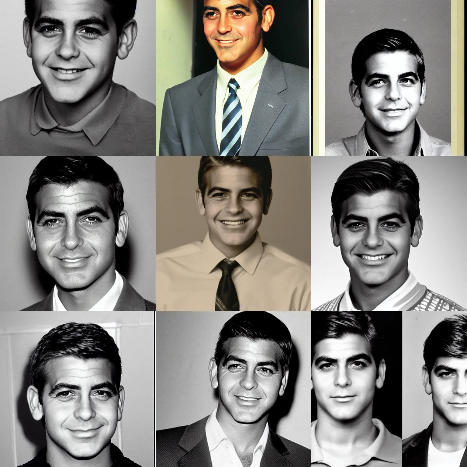 Prompt: yearbook photo of young George Clooney looking awkward