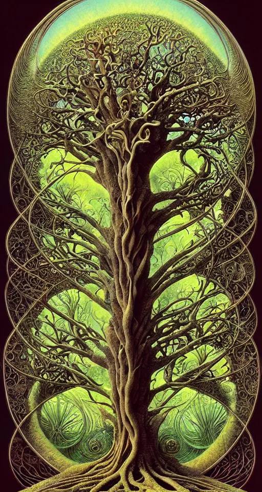 Image similar to tree of life by roger dean and andrew ferez, art forms of nature by ernst haeckel, divine chaos engine, symbolist, visionary, art nouveau, botanical fractal structures, organic, detailed, realistic, surreality