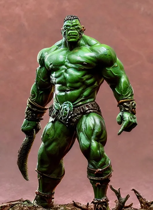 Prompt: Image on the store website, eBay, Wonderfully detailed 100mm Resin figure of a Muscular Orc Warrior with green skin .