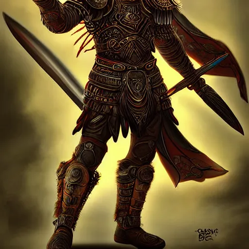 Image similar to epic chthonic ancient warrior by Boris Valejio, high detailed digital art