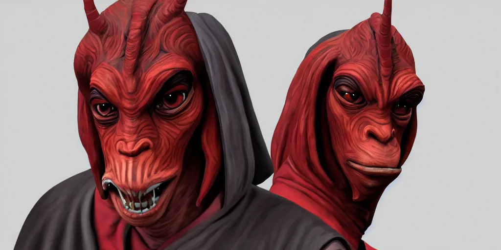 Prompt: jar jar binks as a sith lord, in the style of artstation, 4 k