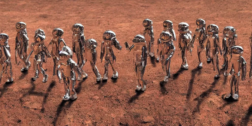 Image similar to ten friends on dusty Mars soil in the future walking together all wearing stylish futuristic clothing picture taken with 5 mm camera nokia, intricate, ultra HD, super detailed, realistic, award-winning picture