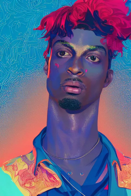 Prompt: Beautiful Playboi Carti portrait, artstation winner by Victo Ngai, Kilian Eng and by Jake Parker, vibrant colors, winning-award masterpiece, fantastically gaudy, aesthetic octane render, 8K HD Resolution
