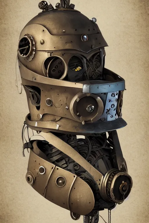 Image similar to steampunk mask minimalist fantasy art robot ninja helmet, global illumination ray tracing hdr fanart arstation by sung choi and eric pfeiffer and gabriel garza and casper konefal chaykin howard and campionpascale and cooke darwyn and davis jack