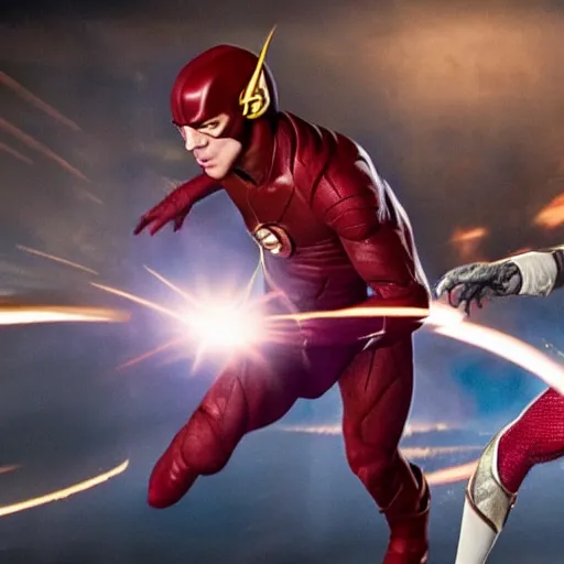 Prompt: a duel between warner and ezra miller as flash ( right ), in space, shot on alexa, trending on hollywood reporter