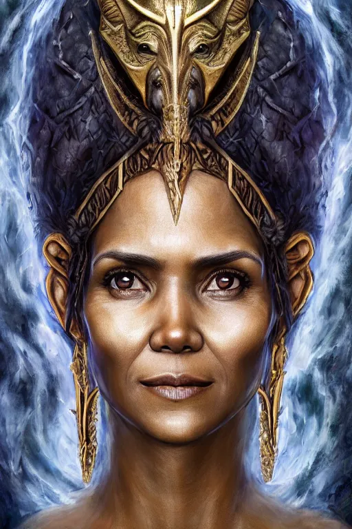 Prompt: A fantasy book style portrait painting of a hybrid, Cory Chase, Anya_Taylor-Joy, Halle Berry, as a Mystical Valkyrie, Anubis-Reptilian, Atlantean Warrior, intense soul penetrating fairy eyes, François Boucher, Oil Painting, Crisp clear resolution, unreal 5, DAZ, hyperrealistic, octane render, Regal, Refined, Detailed Digital Art, RPG portrait, William-Adolphe Bouguereau, Michael Cheval, Walt Disney (1937), Steampunk, hyperdetailed, artstation, cgsociety, Volumetric Golden dappled dynamic lighting, Highly Detailed, Cinematic Lighting, Unreal Engine, 8k, HD