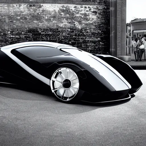 Image similar to Batmobile designed by Bugatti, full image, Batmobile, promotional photo Batmobile