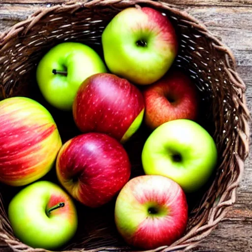 Image similar to photograph of a basket full of apples, toothbrush and garlic