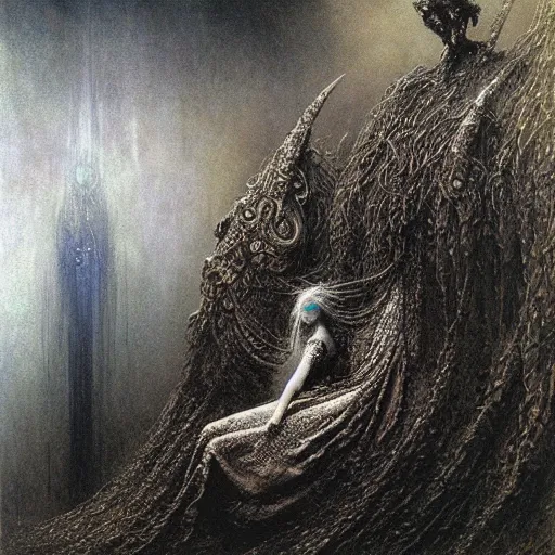 Image similar to cyberpunk dreaming by gustave dore and gustave moreau and beksinski