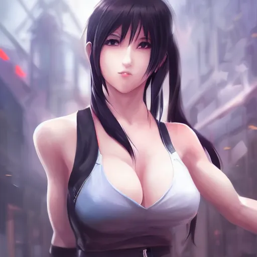 Image similar to high quality art of tifa lockhart by wlop, rossdraws, mingchen shen, bangkuart, sakimichan, yan gisuka, jeongseok lee, artstation, 4k