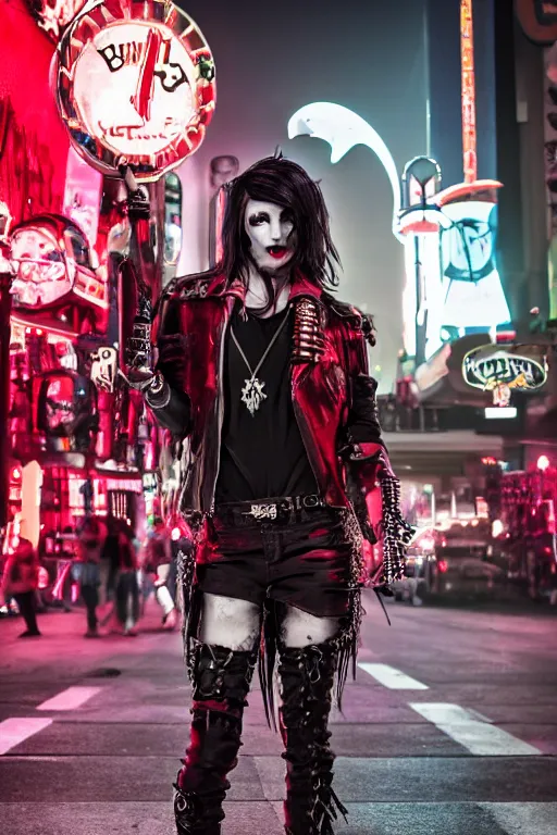 Prompt: full body portrait of a blood punk vampire on the las vegas strip at night, cinematic, hyper realism, high detail, octane render, 8k, cgsociety